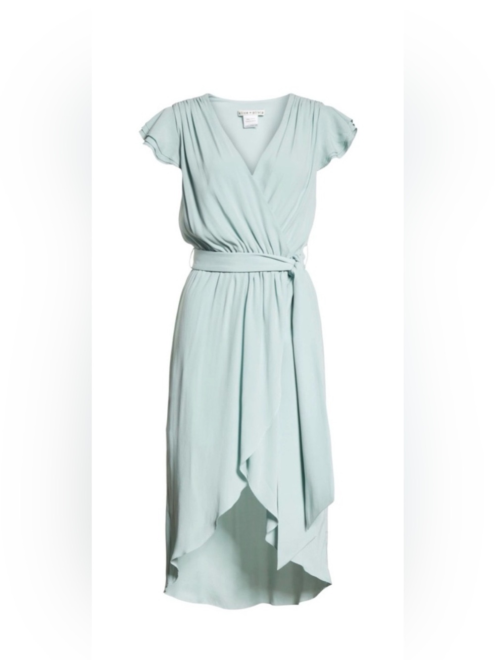 🎉Alice + Olivia Ilissa Flutter-sleeve Silk Wrap Dress In Dusty Aqua / Size 6🎉